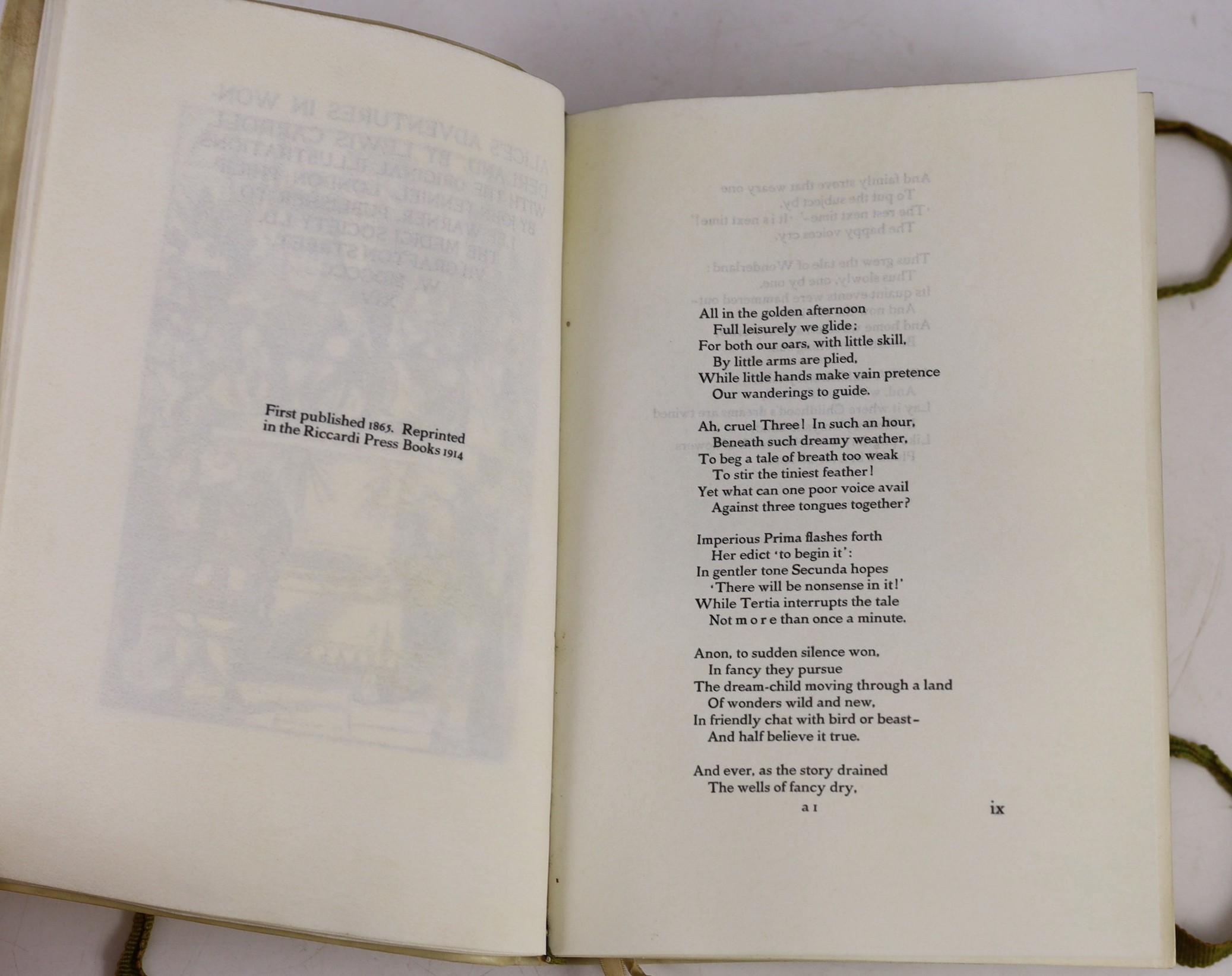 [Dodgson, Rev. Charles Lutwidge] - Alice's Adventures in Wonderland. By Lewis Carroll ... Limited Edition (of 1,000 numbered copies - but one of the additional only 12 printed on vellum). frontis and num. text illus (by